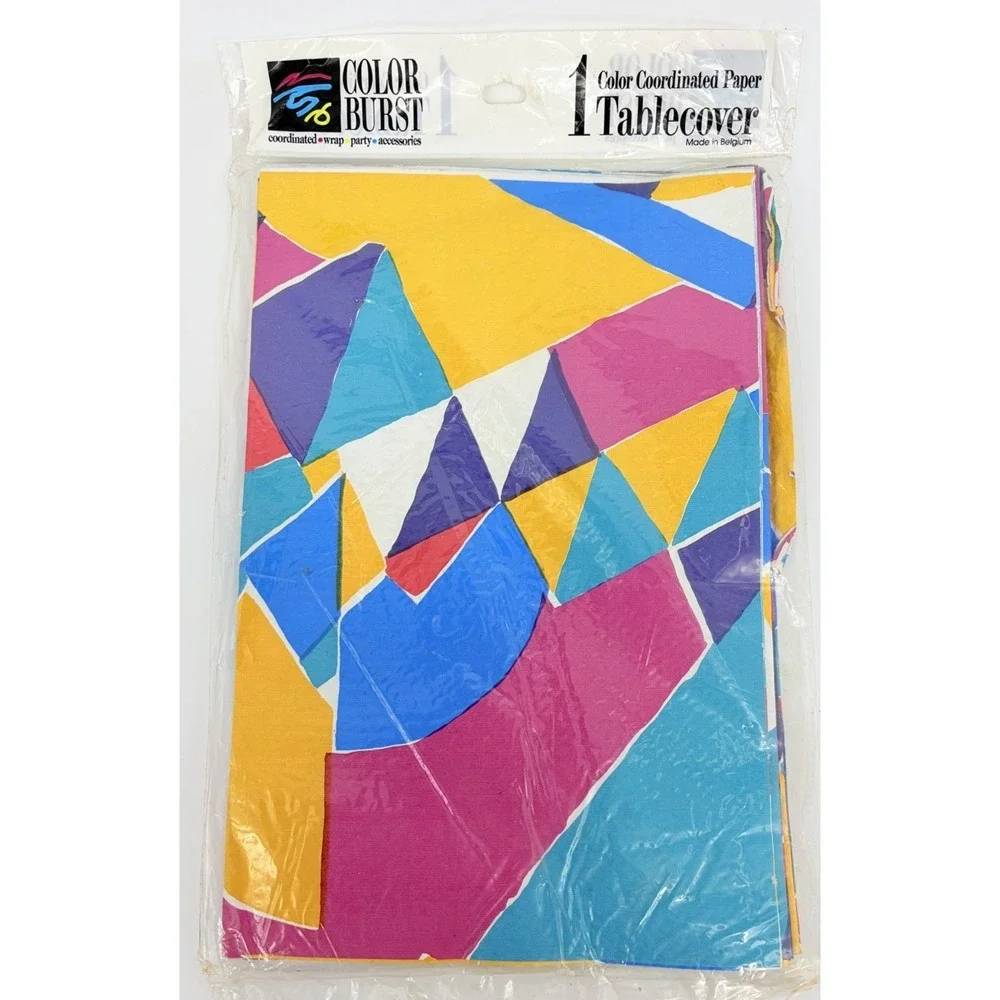 Vintage Color Burst Paper Table Cover Masquerade Abstract 90s Tablecloth New